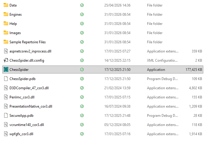 Running ChessSpider! after installation on Windows